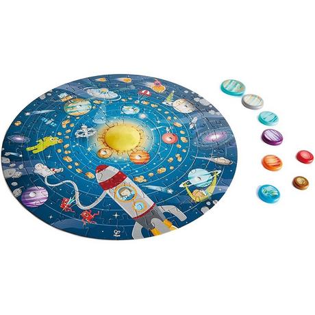Hape  Puzzle “Sonnensystem” | Rundes Sonnensystem Puzzle Spielzeug für Kinder, Holzteile und eine leuchtende LED-Sonne 