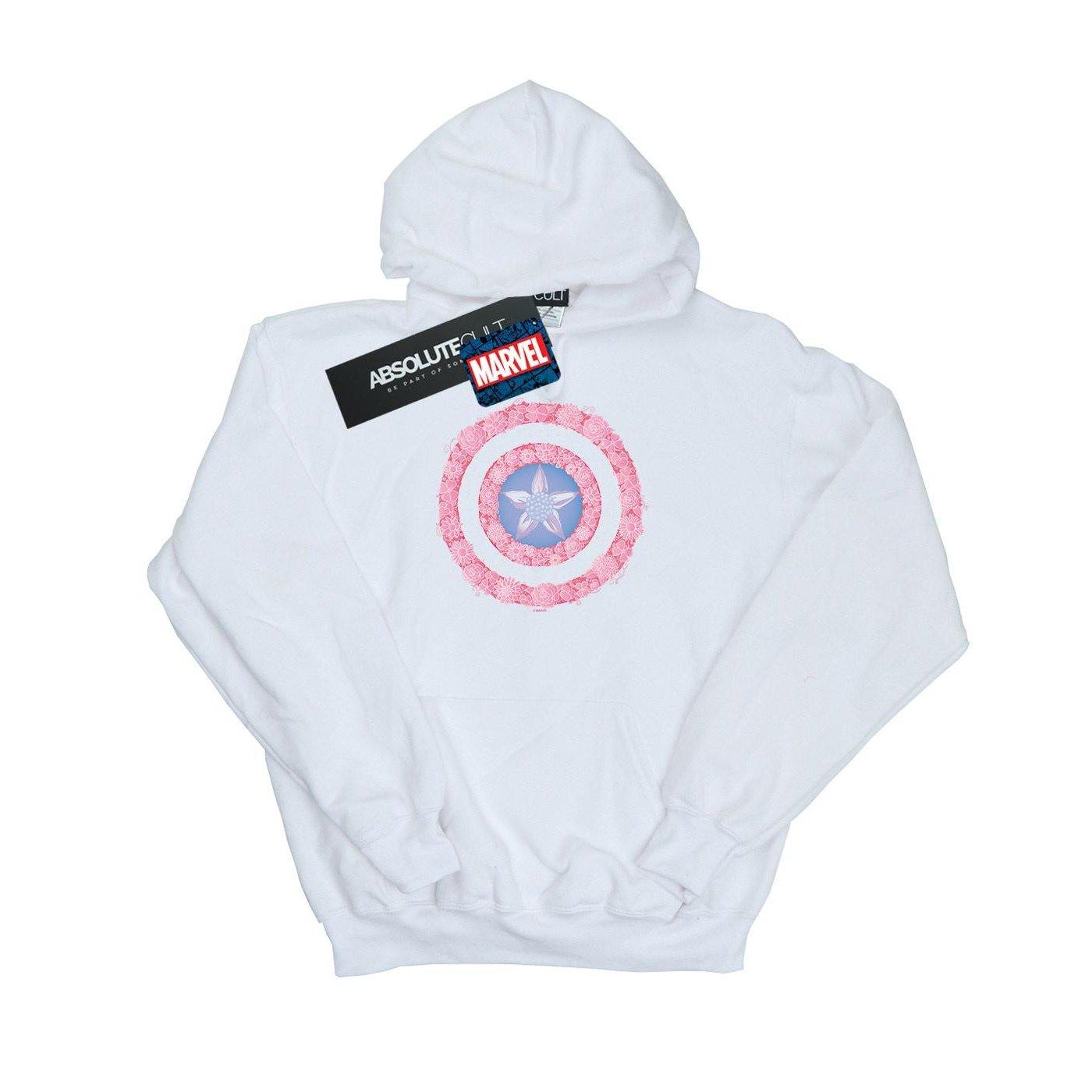 Image of Captain America Flowers Shield Kapuzenpullover Mädchen Weiss 152-158