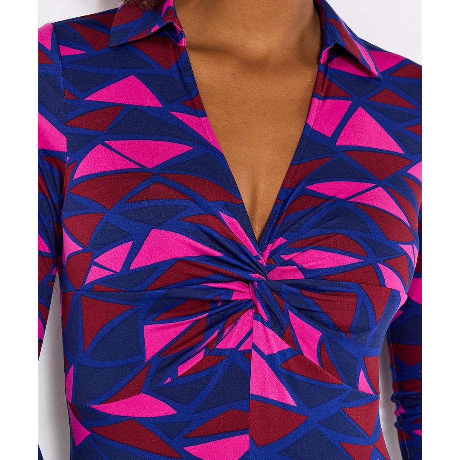 Joe Browns Top in jersey con stampa geometrica ispirato al retrò con nodo frontale  