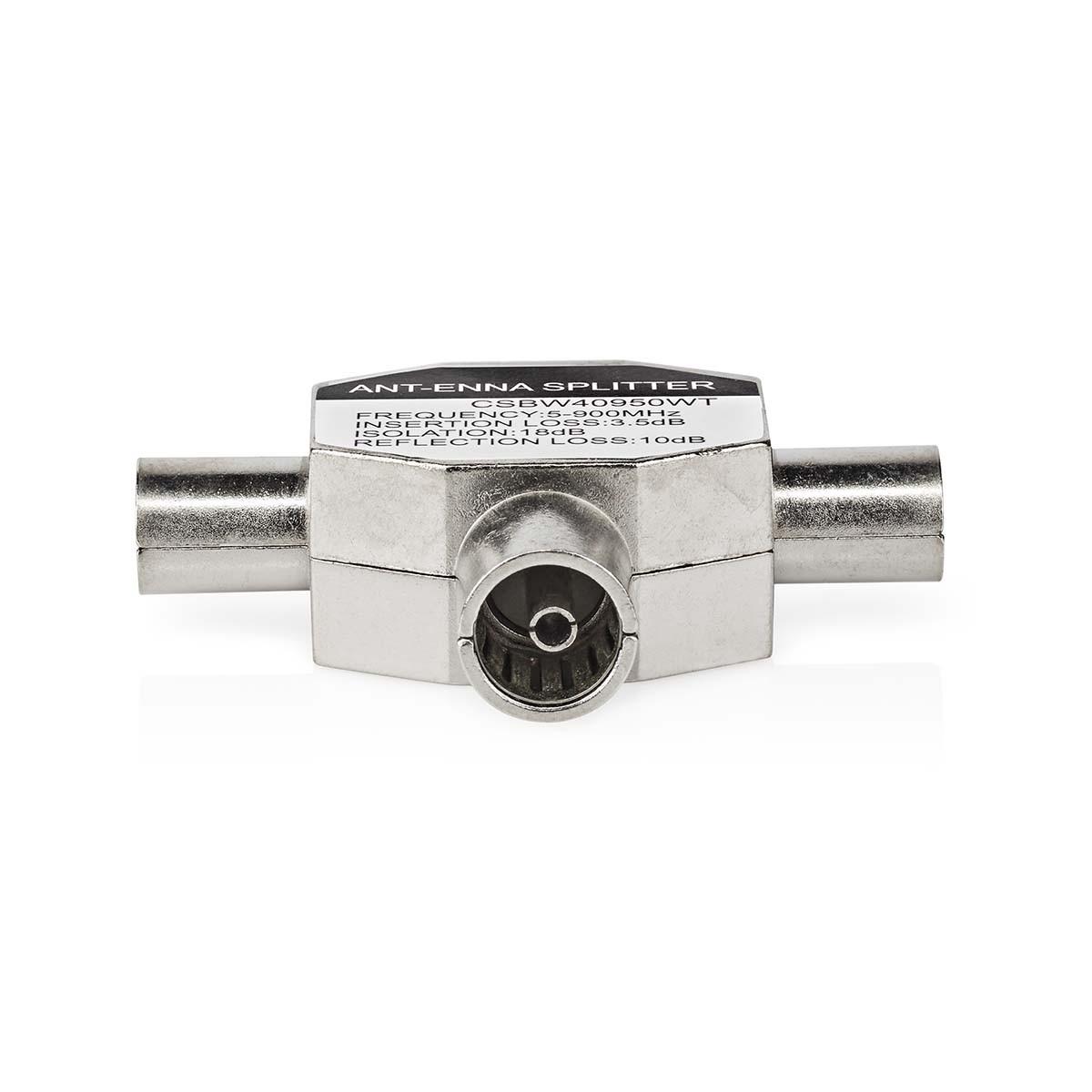 Nedis  Adaptateur Satellite & Antenne | 2x Coax mâle | IEC (Coax) femelle | Nickelé | 75 Ohm | Séparateur en T | Métal | Blanc | 1 pc. | Boîtier 