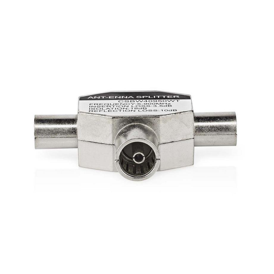 Nedis  Adaptateur Satellite & Antenne | 2x Coax mâle | IEC (Coax) femelle | Nickelé | 75 Ohm | Séparateur en T | Métal | Blanc | 1 pc. | Boîtier 