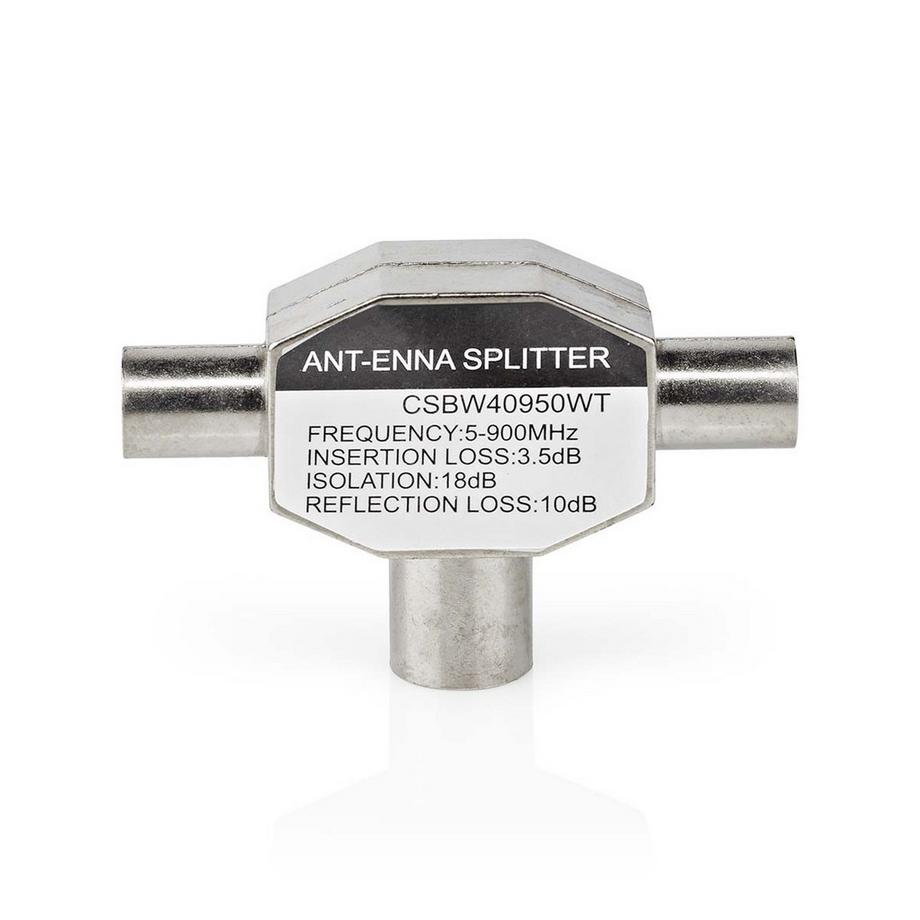 Nedis  Adaptateur Satellite & Antenne | 2x Coax mâle | IEC (Coax) femelle | Nickelé | 75 Ohm | Séparateur en T | Métal | Blanc | 1 pc. | Boîtier 
