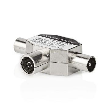 Adaptateur Satellite & Antenne | 2x Coax mâle | IEC (Coax) femelle | Nickelé | 75 Ohm | Séparateur en T | Métal | Blanc | 1 pc. | Boîtier