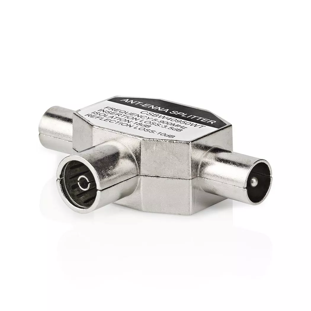 Nedis - Satelliten- & Antennenadapter | 2x Koax Stecker | IEC (Koax) Buchse | Vernickelt | 75 Ohm | T-Verteiler | Metall | Weiß | 1 St. | Box, One Size