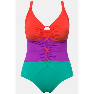 Ulla Popken  Maillot de bain esprit colour block, bonnets souples. Matière recyclée et découpes. 