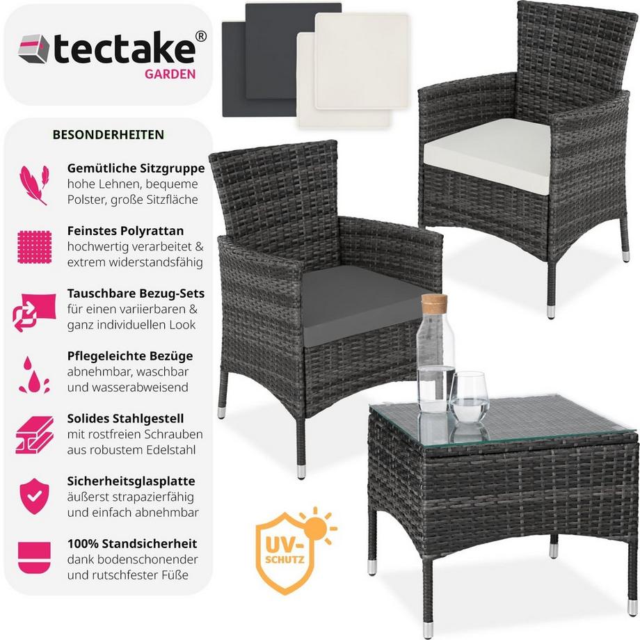 Tectake Salon de jardin Lucerne 2 places avec 2 sets de housses  
