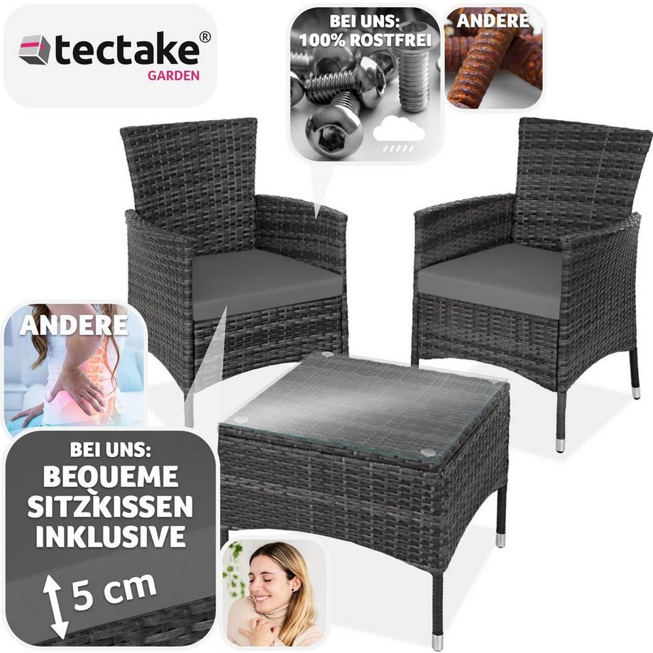 Tectake Salon de jardin Lucerne 2 places avec 2 sets de housses  
