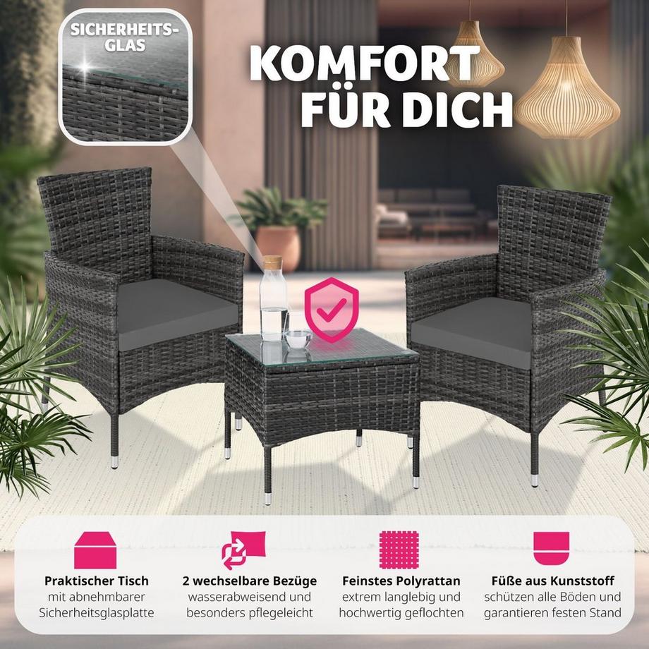 Tectake Salon de jardin Lucerne 2 places avec 2 sets de housses  