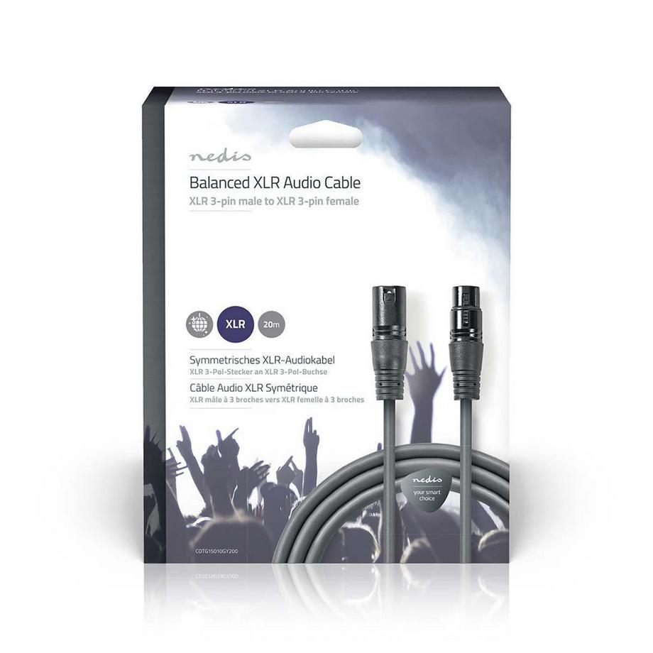 Nedis  Câble audio symétrique | XLR 3 broches mâle | XLR 3 broches femelle | Nickelé | 20,0 m | Rond | PVC | Gris foncé | Boîte cadeau 