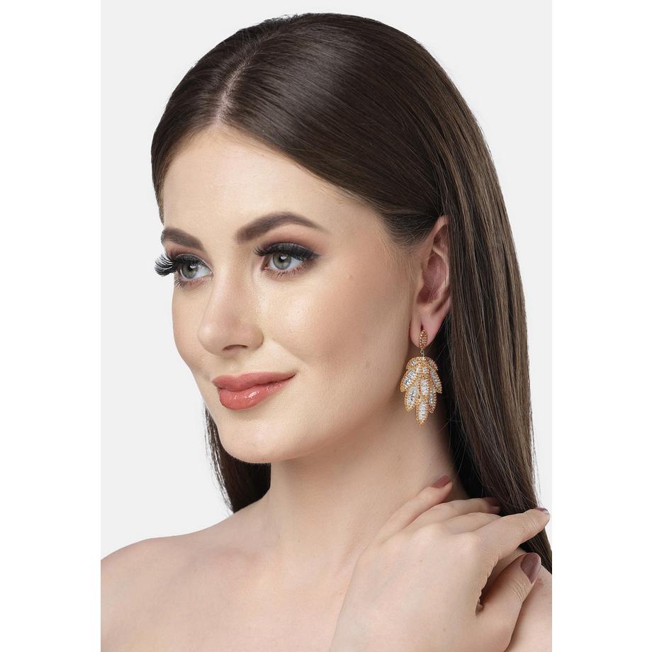 AVANT-GARDE PARIS  Collection Diva Boucles d'oreilles pendantes feuille de saule 