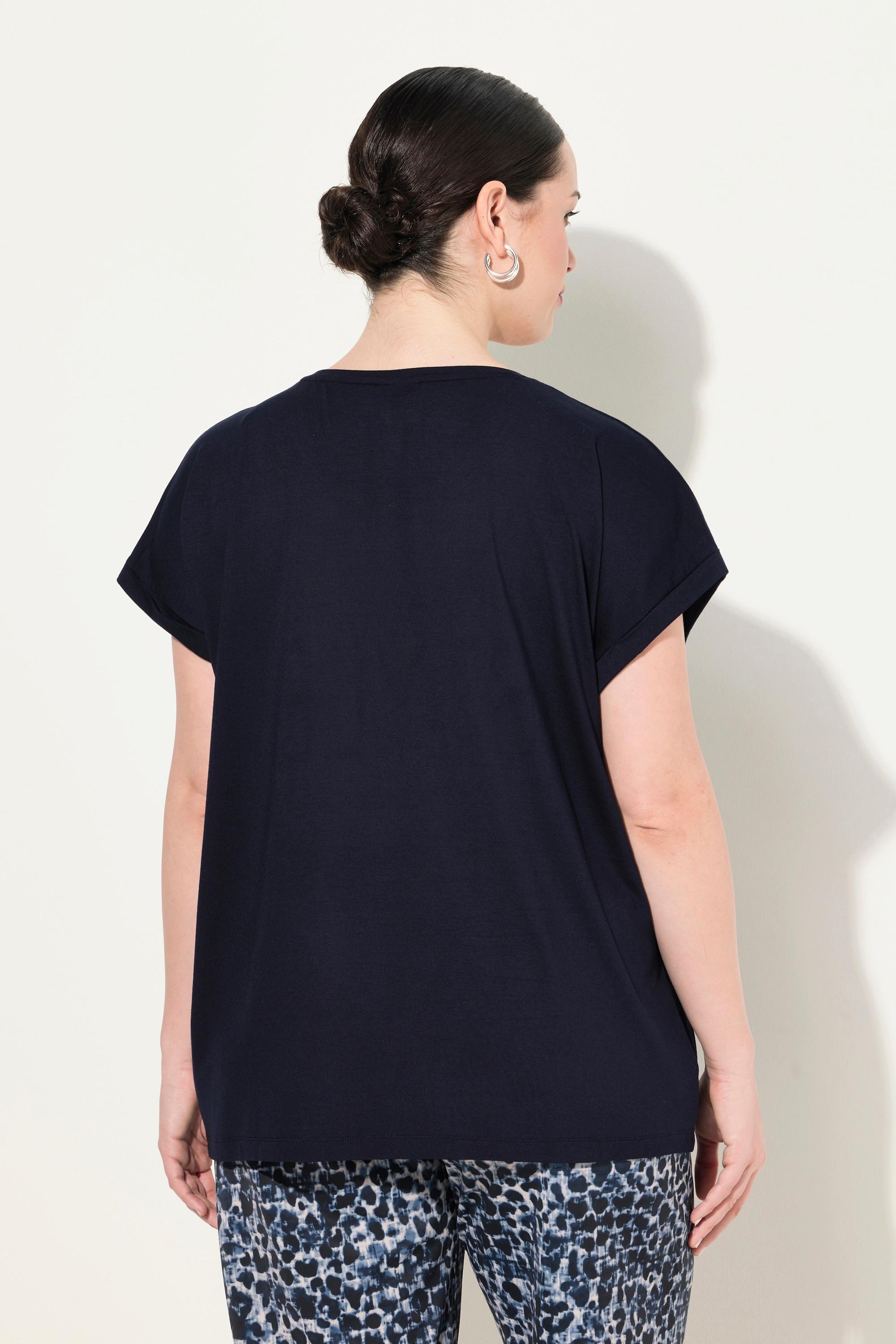 Ulla Popken  T-shirt dal taglio oversize con applicazioni, scollo rotondo e mezze maniche 