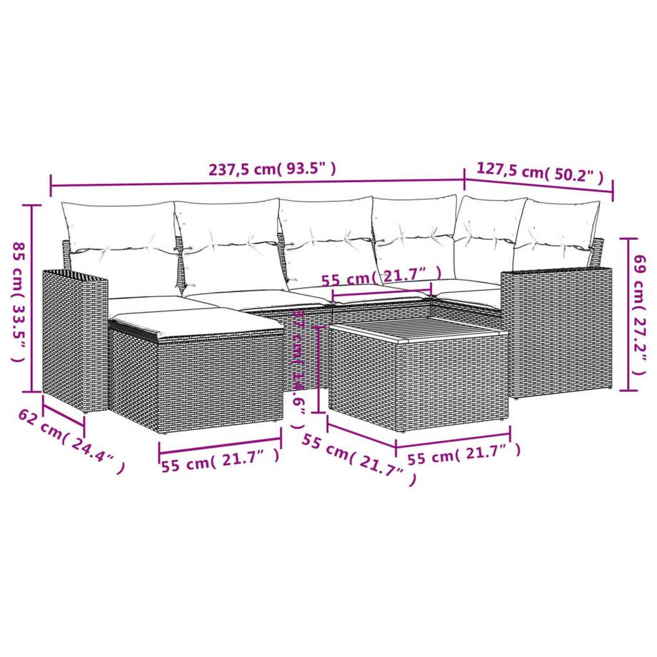 VidaXL Ensemble de canapés de jardin rotin synthétique  