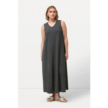 Robe maxi en jersey, sans manches. Silhouette en A évasée et décolleté en V.