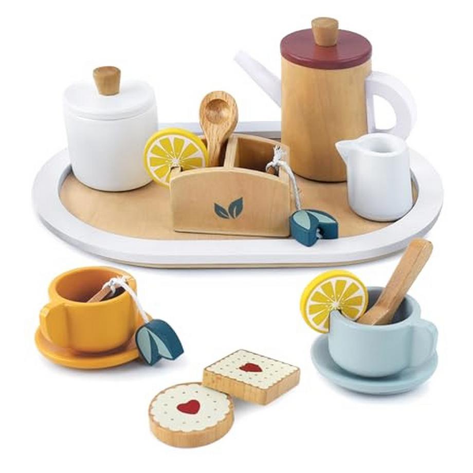 Teeservice aus Holz, Holzspielzeug für Kinder, Rollenspiel, Teeparty-Set, Kinderküchenzubehö