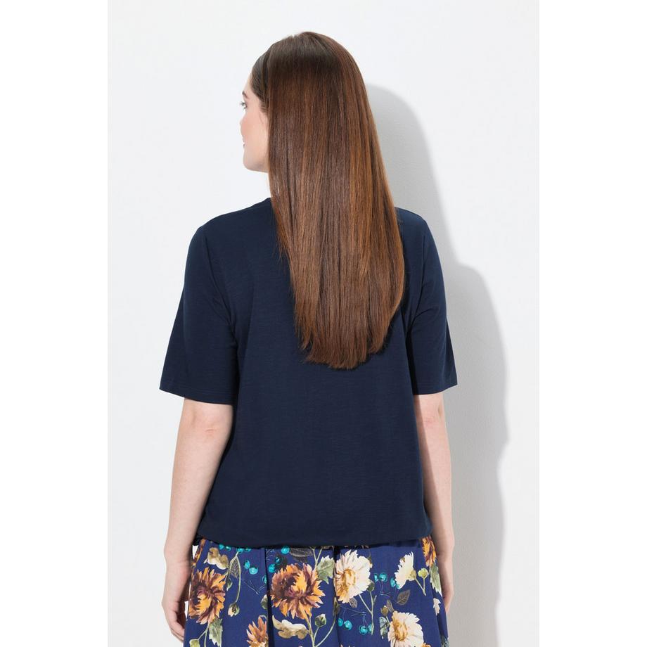 Ulla Popken T-Shirt Stickerei V-Ausschnitt Halbarm Gummisaum  