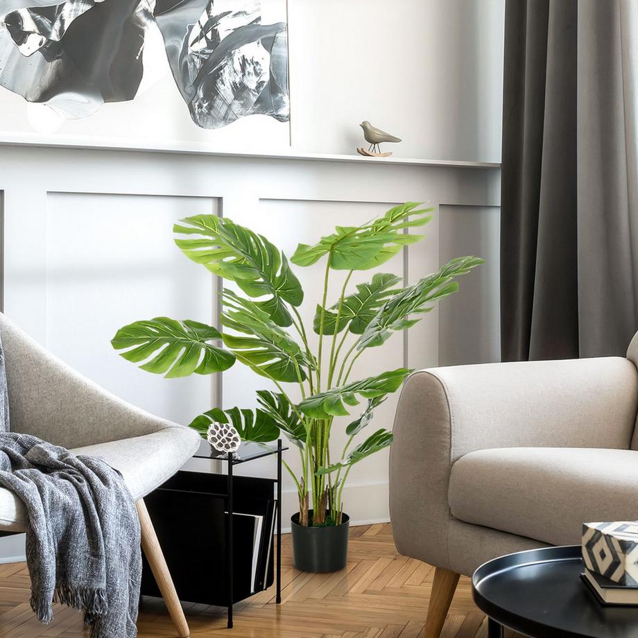 Northio Pianta Artificiale Monstera Da 120 Cm Con Fioriera E Muschio In Pe, Ingannevolmente Reale, Per Soggiorno, Verde  