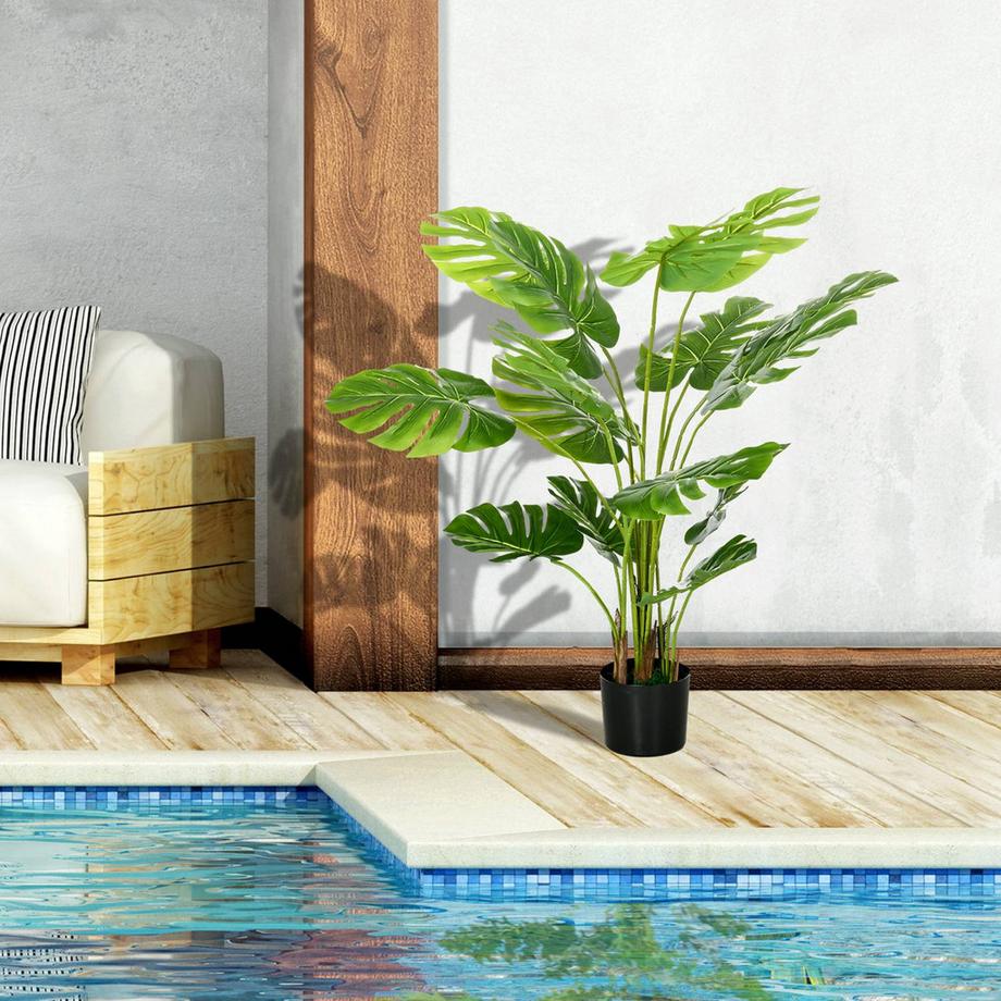 Northio Pianta Artificiale Monstera Da 120 Cm Con Fioriera E Muschio In Pe, Ingannevolmente Reale, Per Soggiorno, Verde  