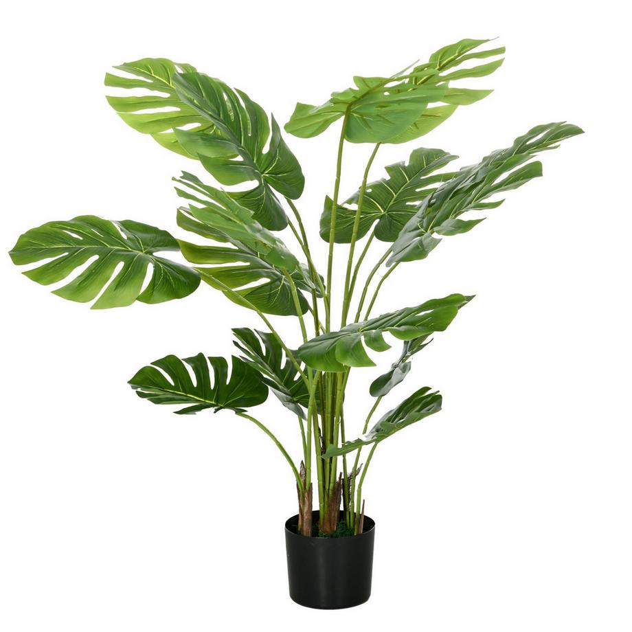 Pianta Artificiale Monstera Da 120 Cm Con Fioriera E Muschio In Pe, Ingannevolmente Reale, Per Soggiorno, Verde