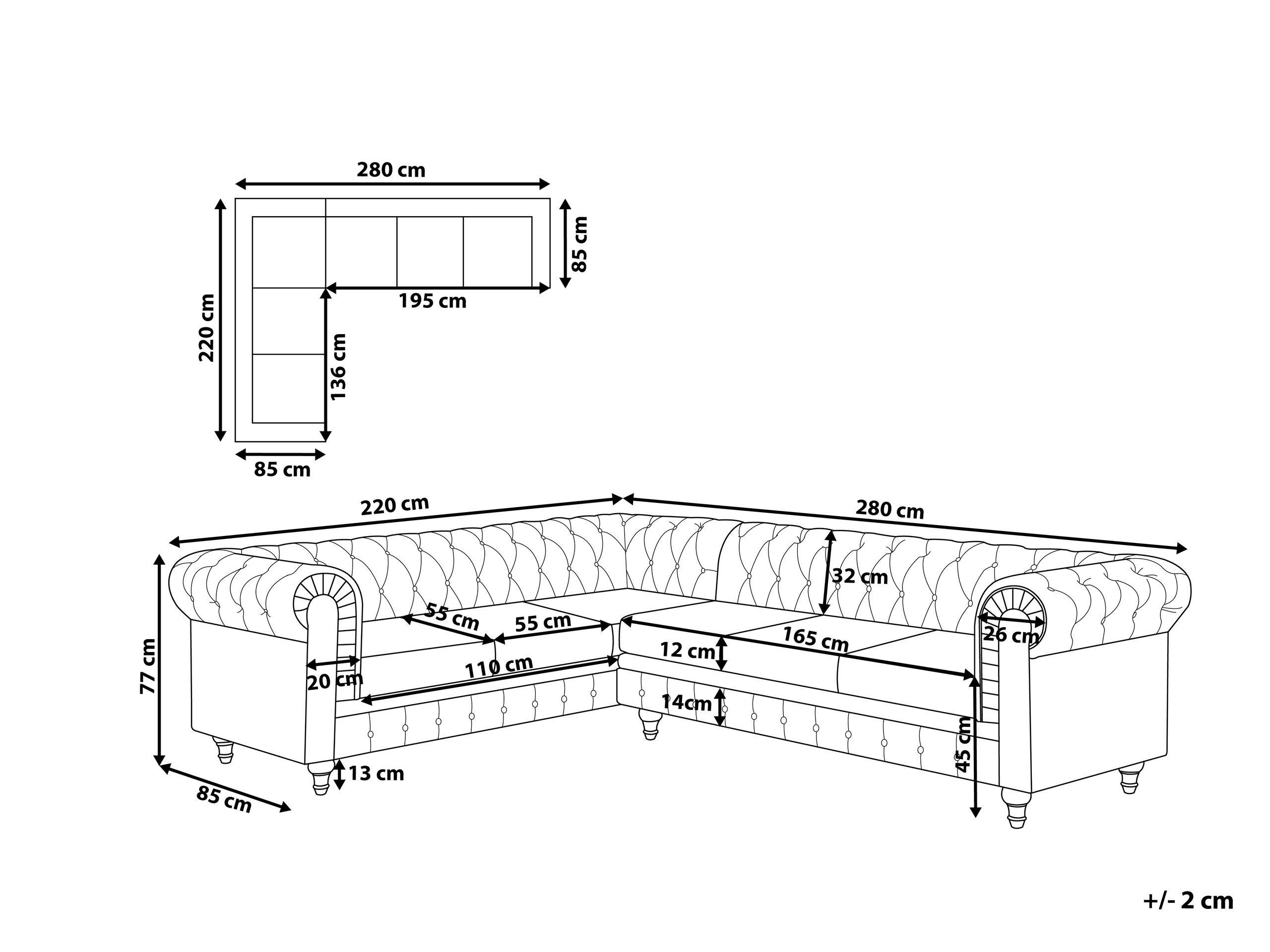 Beliani Canapé d'angle côté droit en Polyester Glamour CHESTERFIELD  