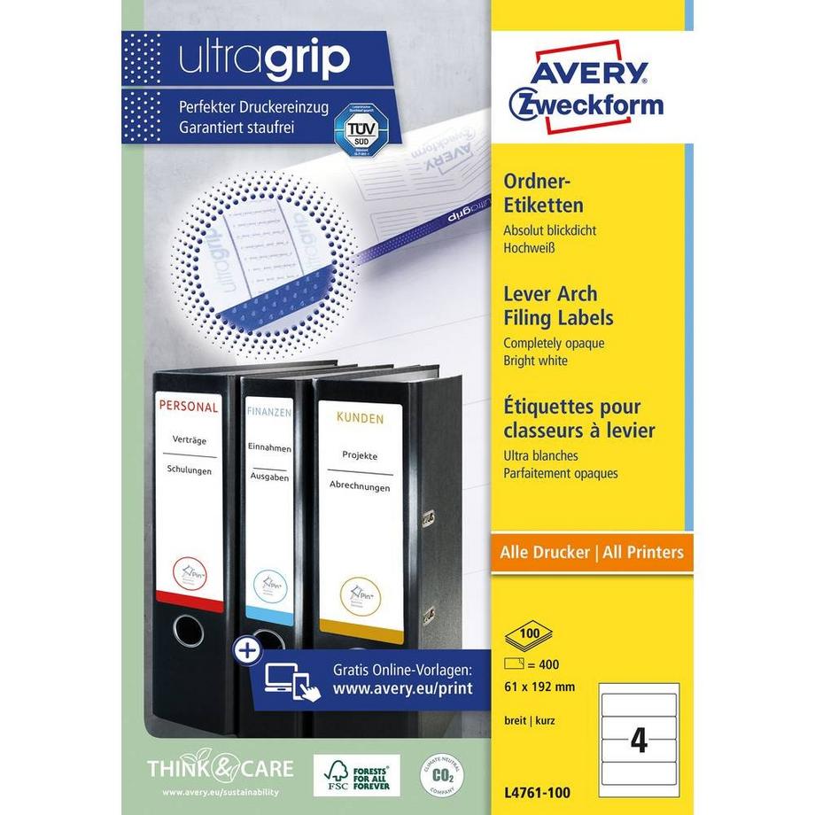 Avery-Zweckform AVERY ZWECKFORM Ordner-Etiketten 61x192mm, 400 Stück  