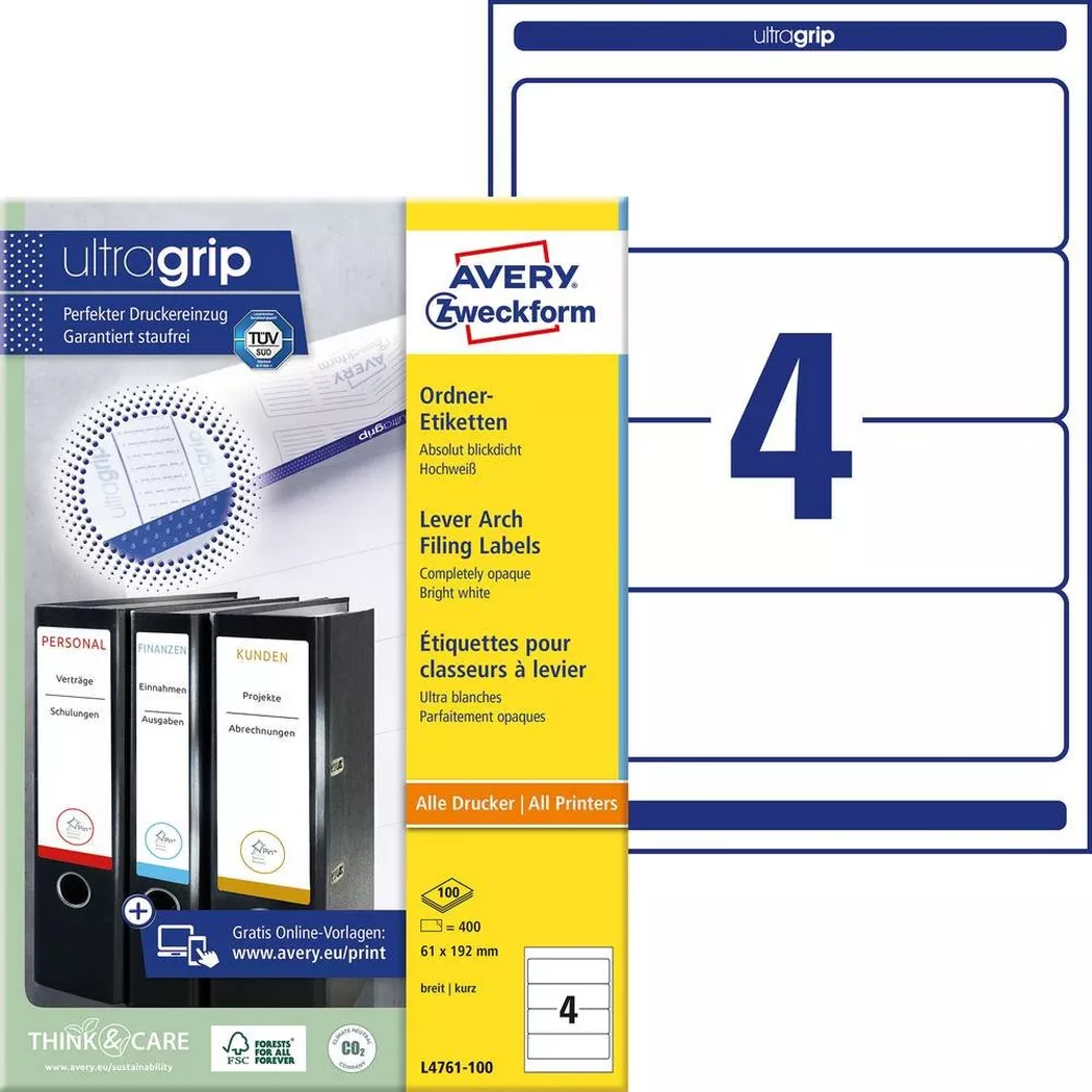 Avery-Zweckform – AVERY ZWECKFORM Ordner-Etiketten 61x192mm, 400 Stück, 100 Weiss