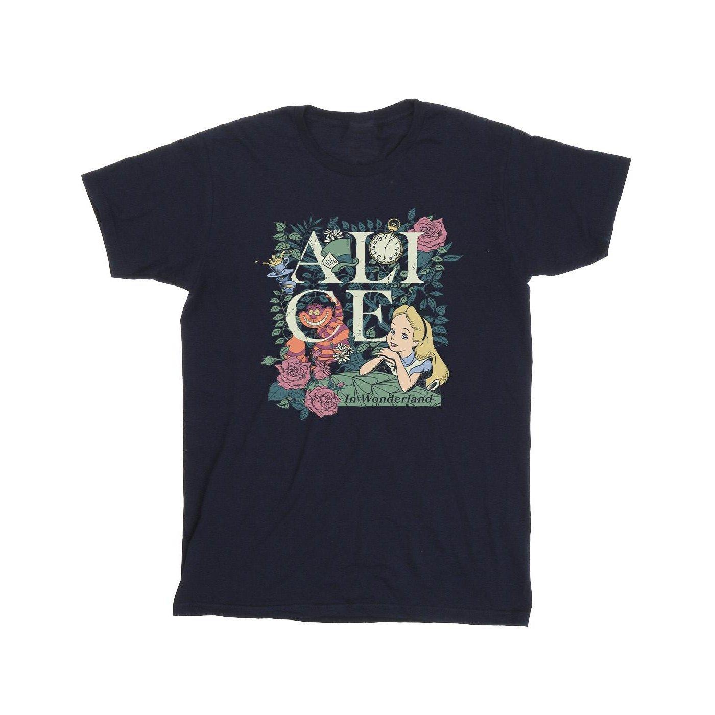 Image of Alice In Wonderland Leafy Garden Tshirt Herren Marine 3XL