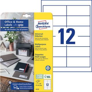 Avery-Zweckform Avery-Zweckform 6123 Etichette 97.3 x 42.3 mm Carta Bianco 120 pz. Permanente Etichetta universale Inchiostro,  