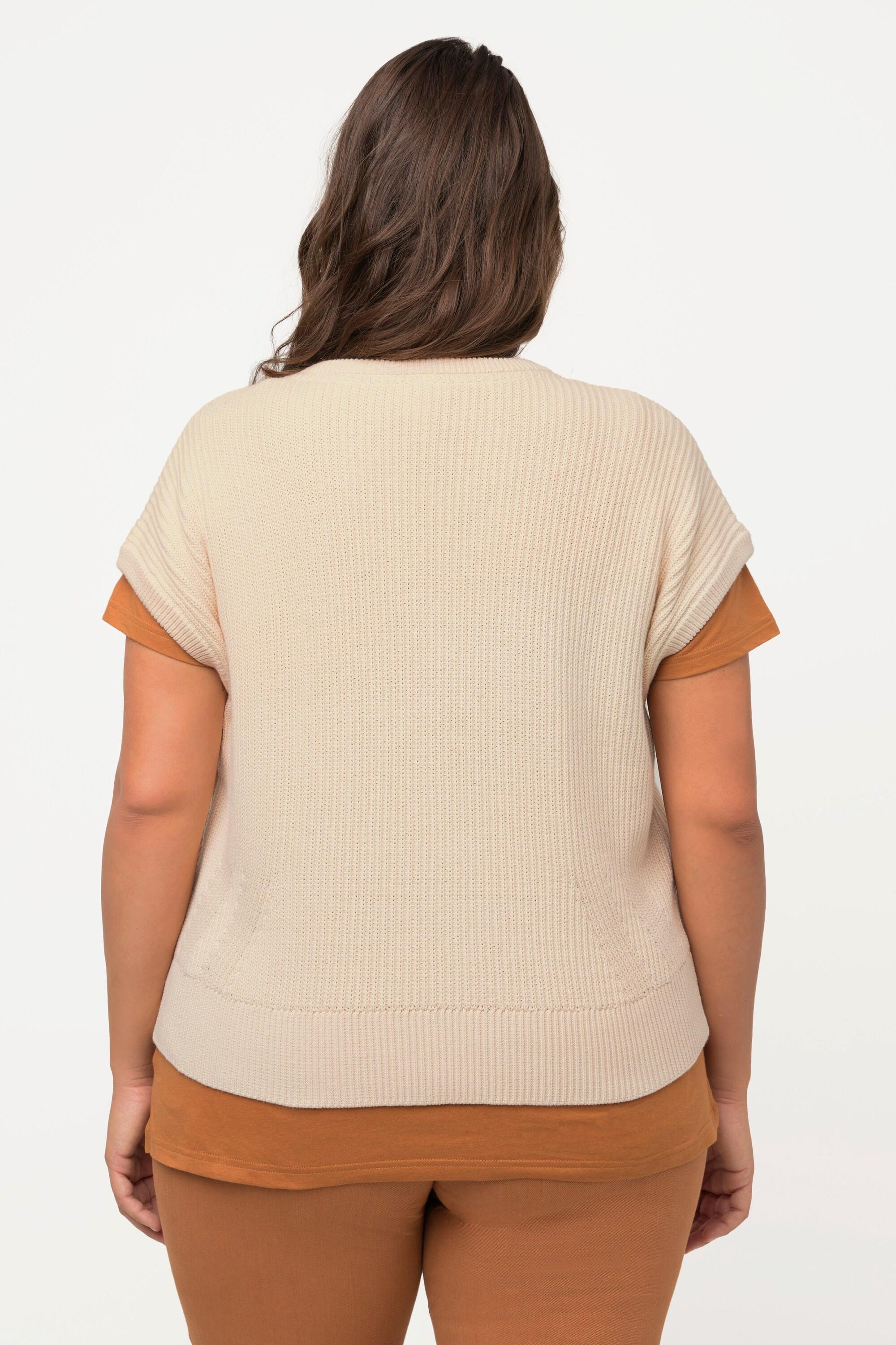 Ulla Popken Pull sans manches décolleté en V profond coton bio  