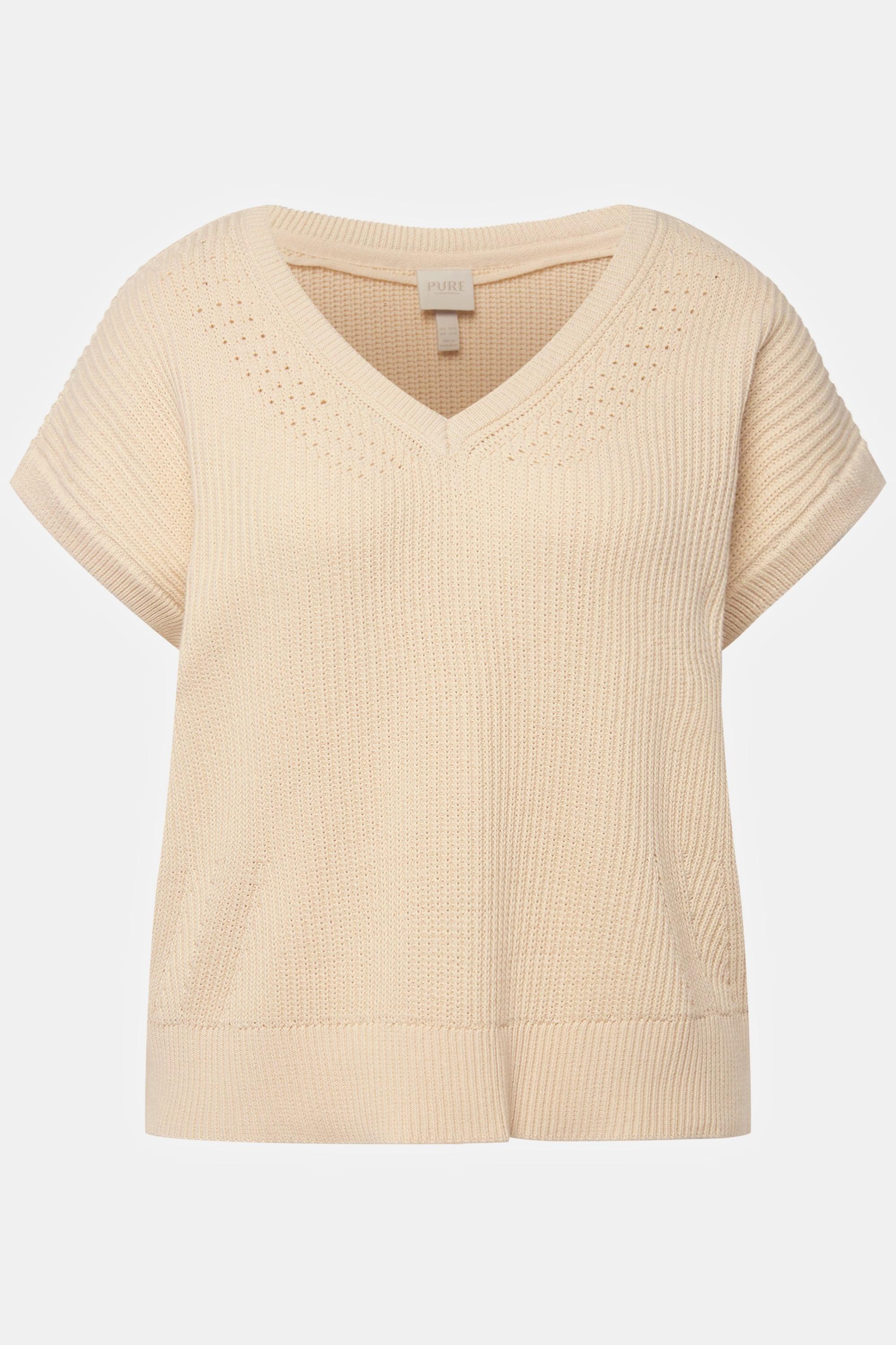 Ulla Popken Pull sans manches décolleté en V profond coton bio  