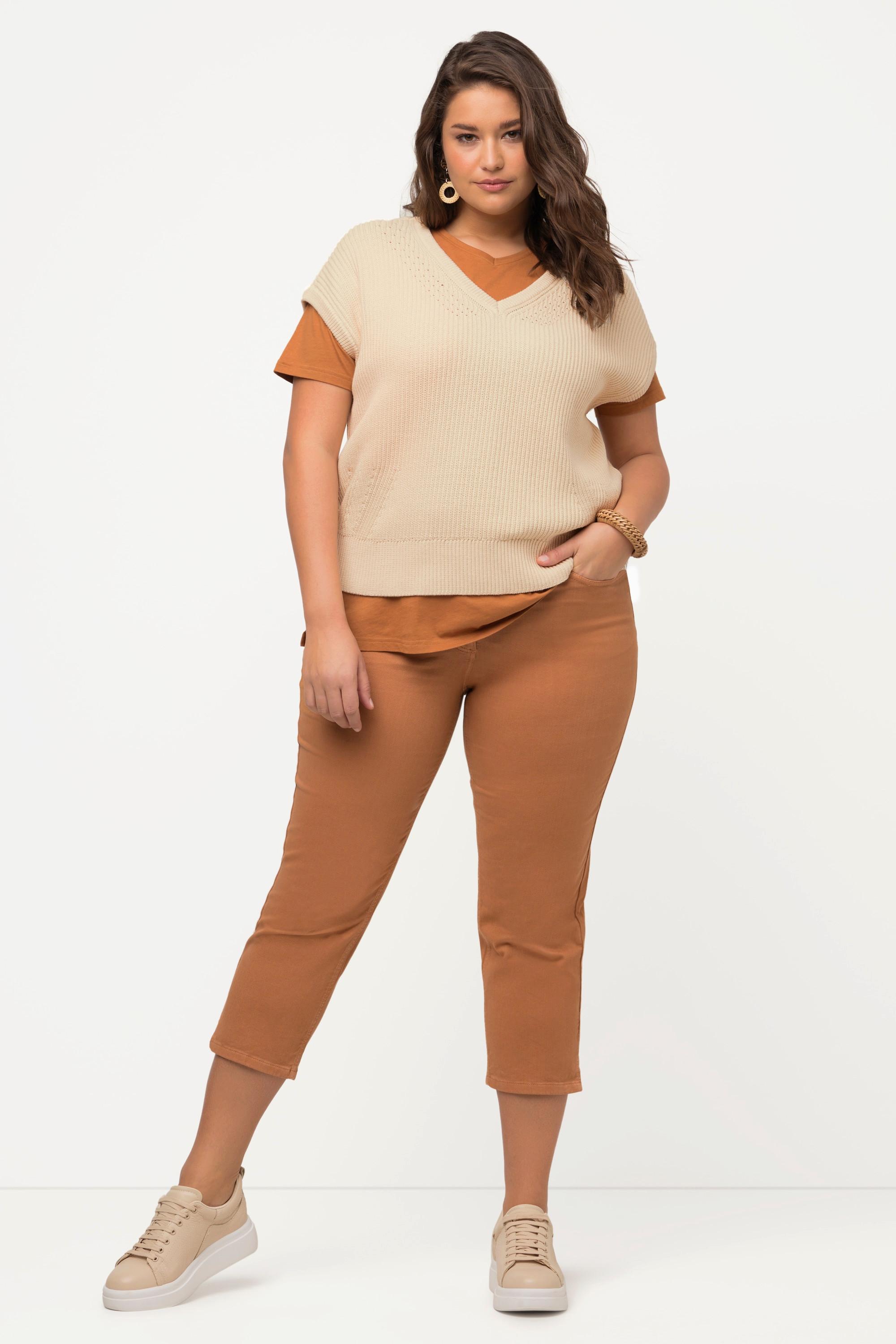 Ulla Popken Pull sans manches décolleté en V profond coton bio  