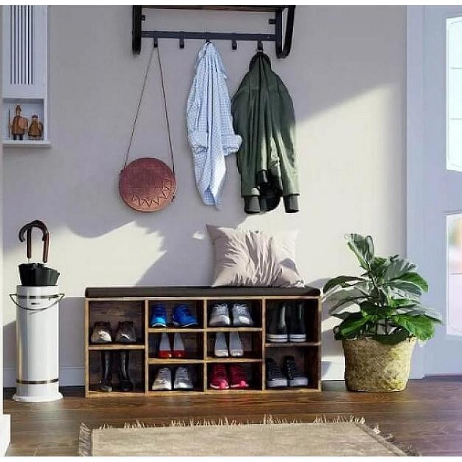 Pricenet Glänzende Schuhbank mit Netzregalen und Kissen  