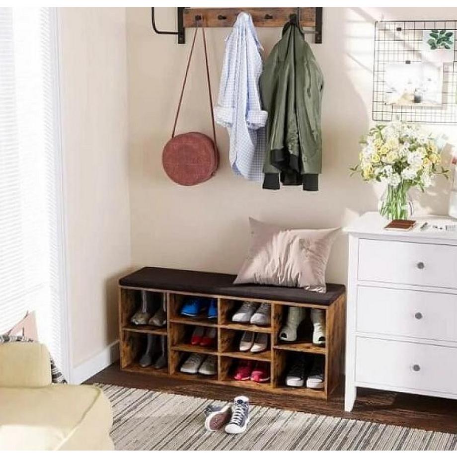 Pricenet Glänzende Schuhbank mit Netzregalen und Kissen  