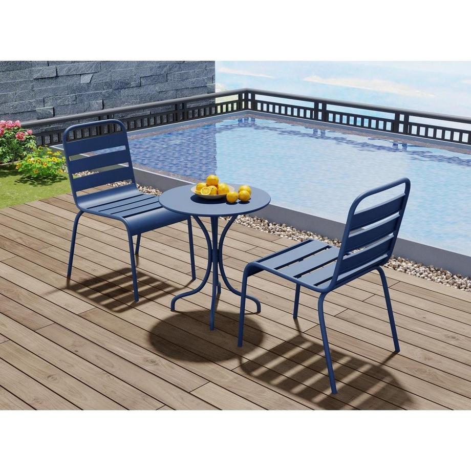 Vente-unique Table ronde de jardin D.60 cm en métal - Bleu nuit - MIRMANDE de MYLIA  