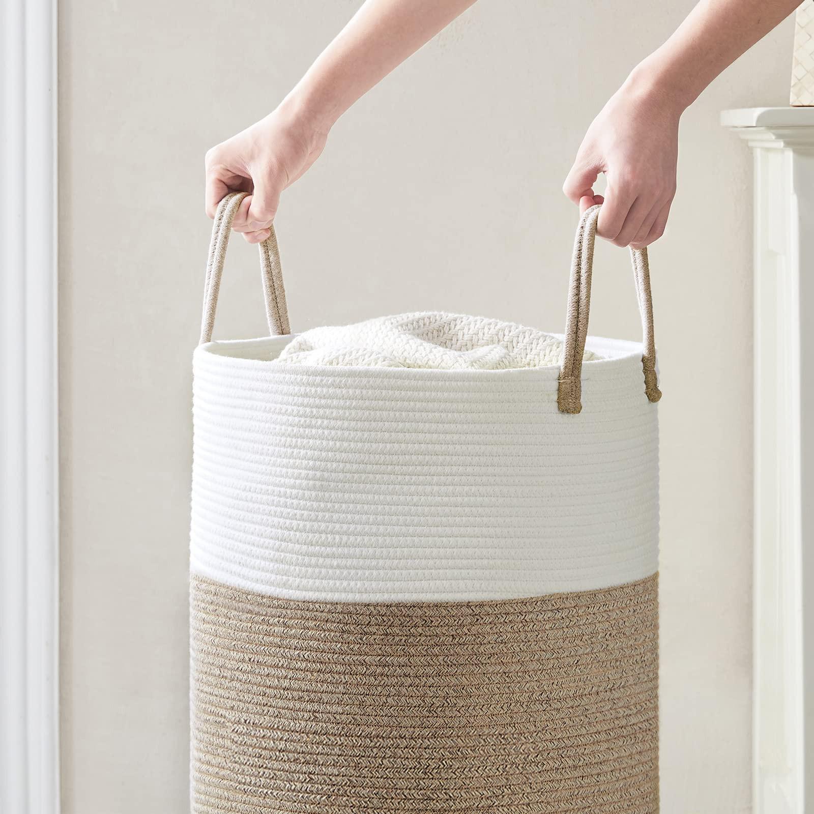 Alopini Panier de Rangement pour Jouets Collecteur de Linge Tressé avec Poignée Fait à la main  