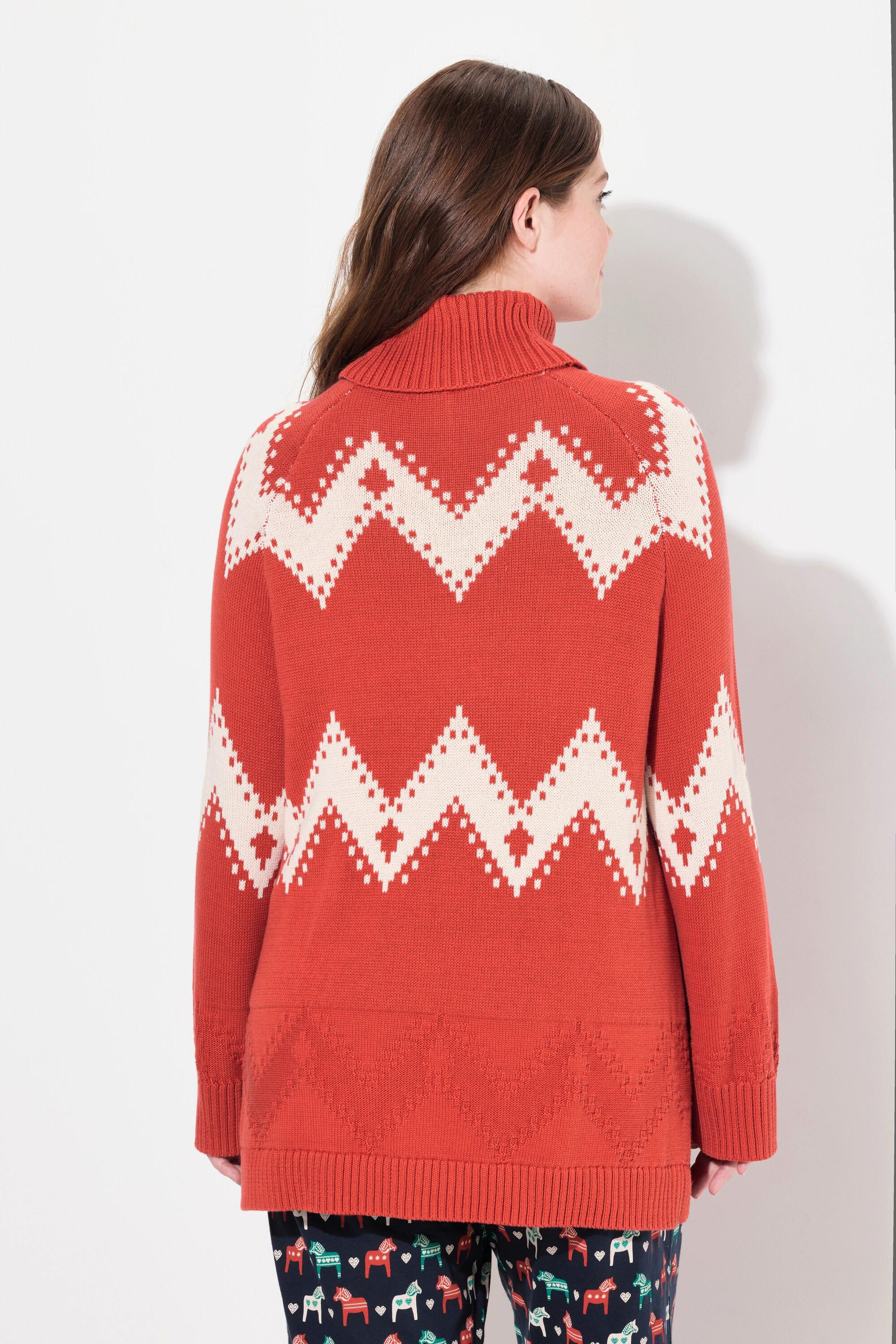 Ulla Popken  Pull à col roulé et manches longues, en coton bio, motif Fair Isle 