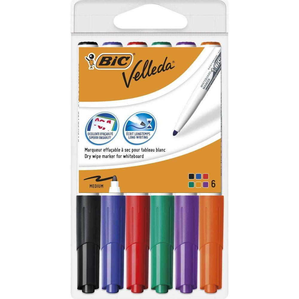 Image of BIC Velleda 1741 Marker 6 Stück(e) Rundspitze Schwarz, Blau, Grün, Orange, Violett, Rot Lila