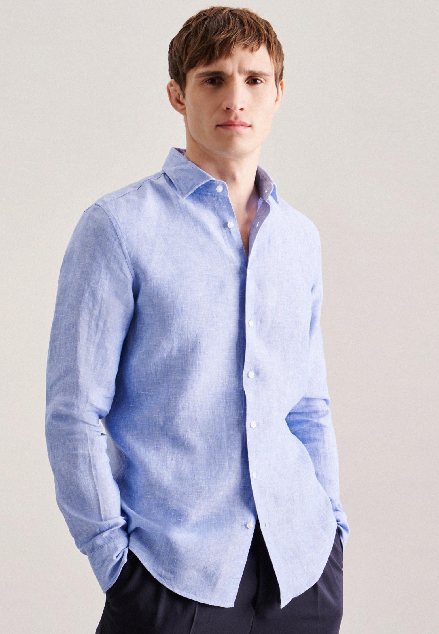 Image of Business Hemd Shaped Fit Langarm Uni Herren Hellblau 46