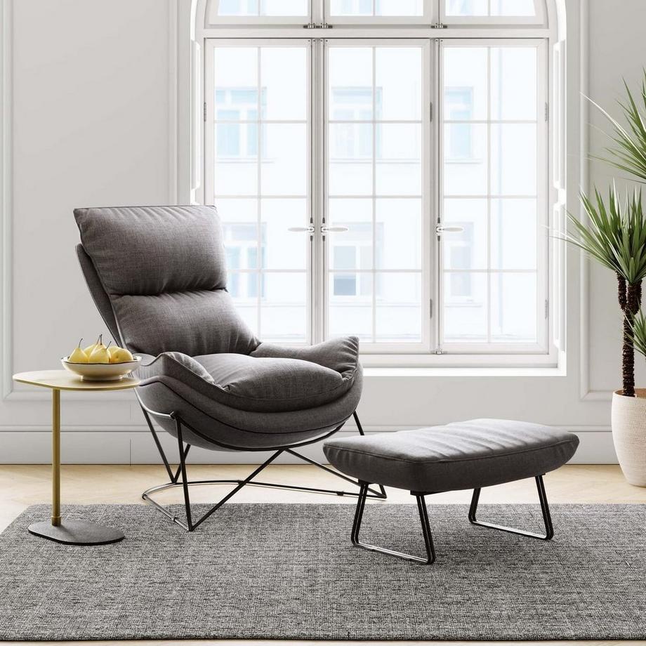 KARE Design Fauteuil avec tabouret Snuggle gris (2 pièces)  