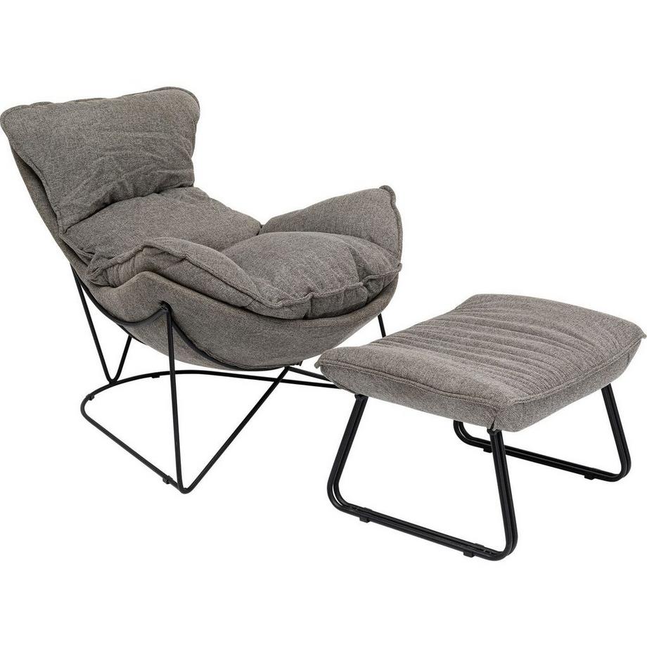 KARE Design Fauteuil avec tabouret Snuggle gris (2 pièces)  