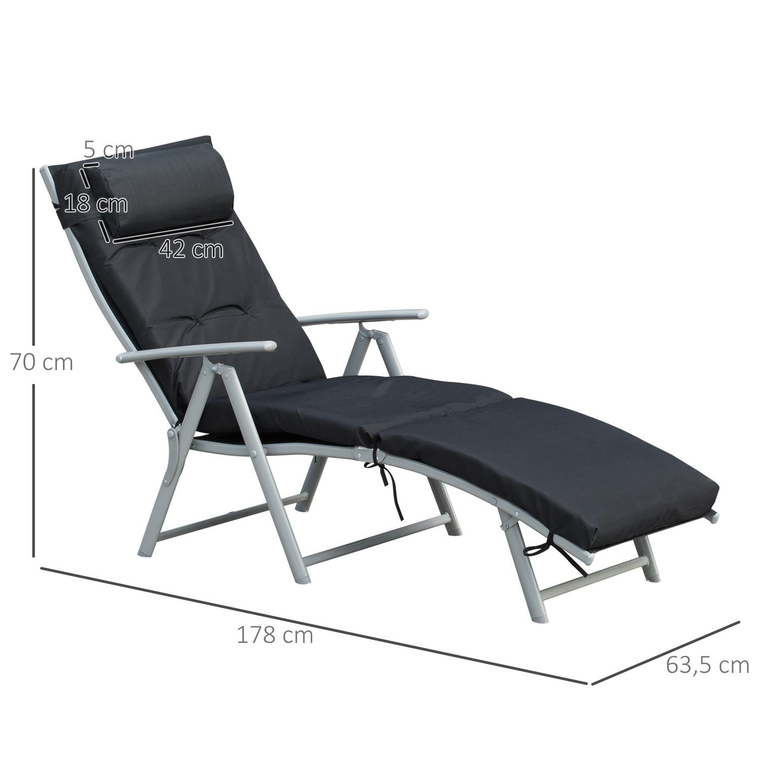 Northio Chaise longue de plage pliable, réglable sur 7 niveaux, résistante aux intempéries, avec coussin, ligne de texte, polyester, métal, 137 x 63,5 x 100,5 cm, noirAoso  