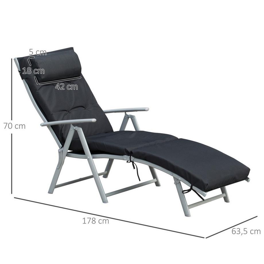 Northio Strandliege faltbar, 7 Stufen verstellbar, wetterbeständig, mit Kissen, Texteline, Polyester, Metall, 137 x 63,5 x 100,5 cm, SchwarzAoso  