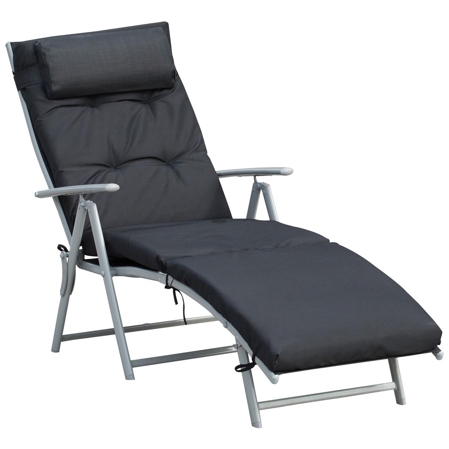 Northio Chaise longue de plage pliable, réglable sur 7 niveaux, résistante aux intempéries, avec coussin, ligne de texte, polyester, métal, 137 x 63,5 x 100,5 cm, noirAoso  