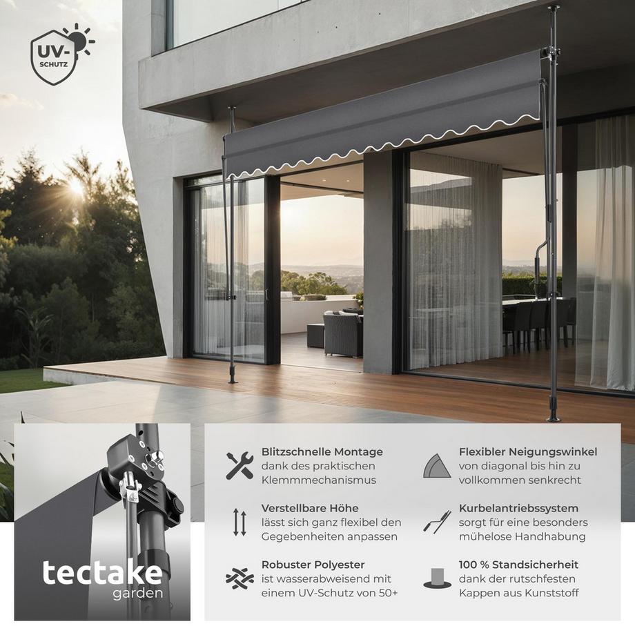 Tectake Klemmmarkise  mit Handkurbel UV-beständig  