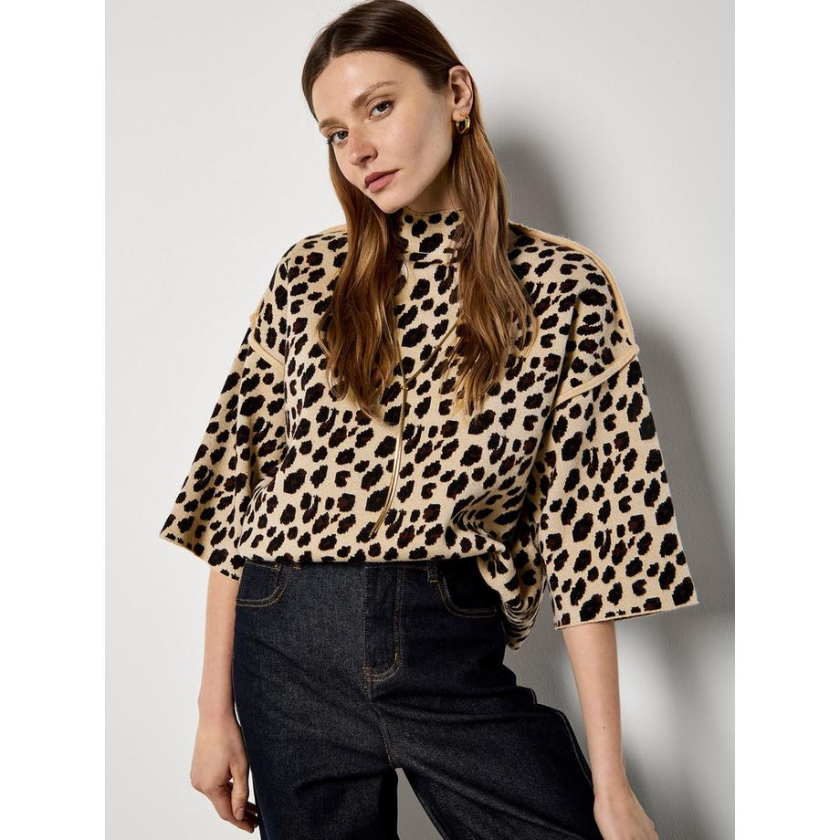 Strick-T-Shirt mit Animal-Print
