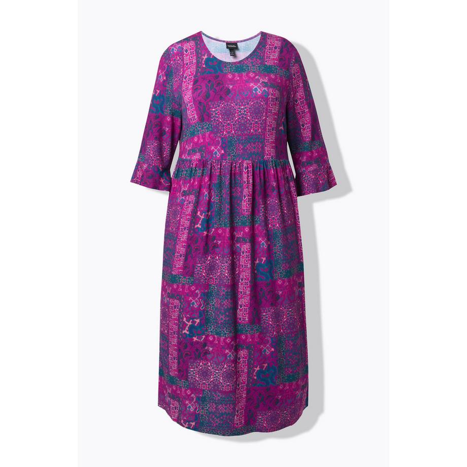 Ulla Popken Jersey Midikleid Patchdruck A-Linie Rundhals 3/4-Arm  