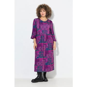 Jersey-Midikleid, Patchdruck, A-Linie, Rundhals, 3/4-Arm