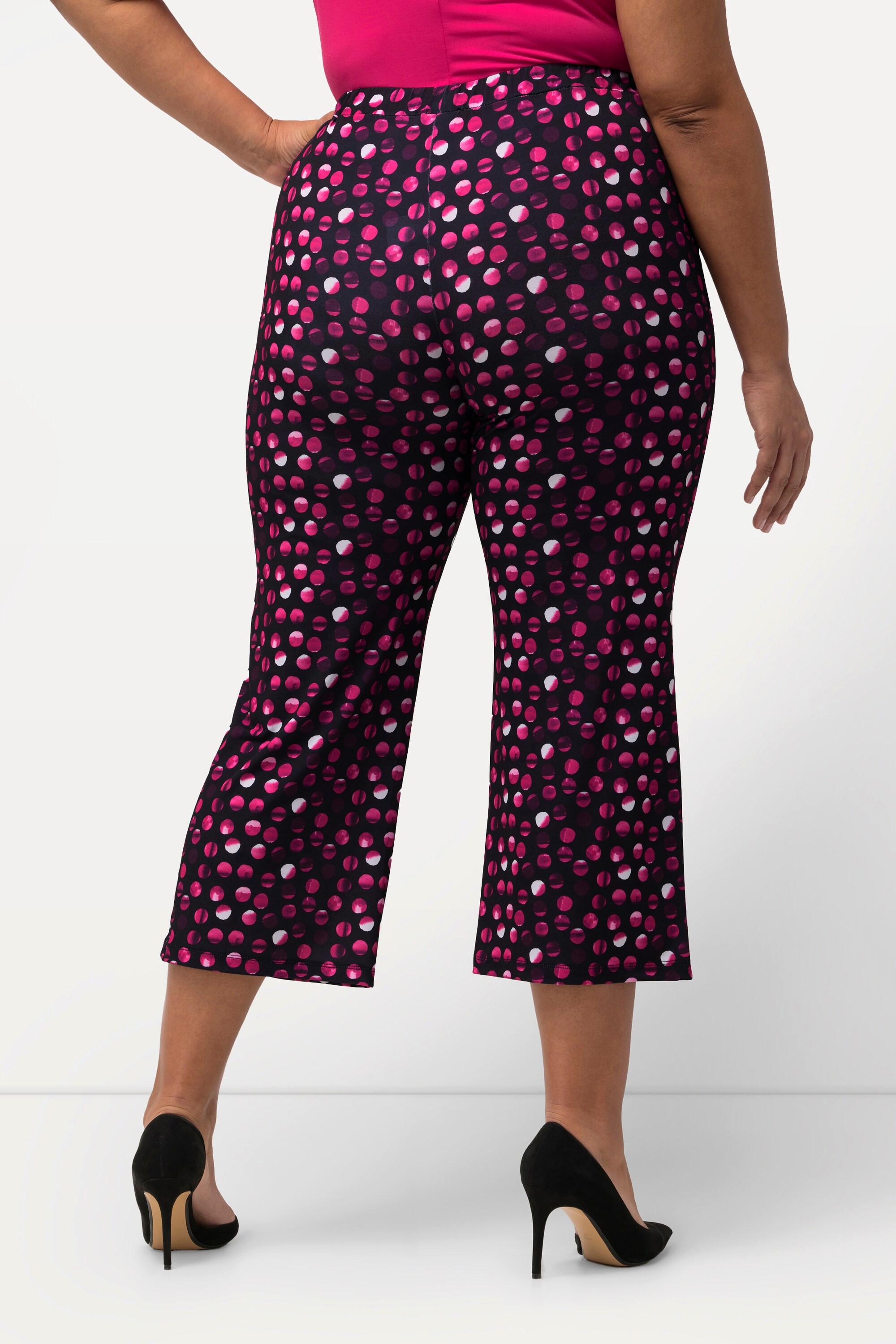 Ulla Popken  Pantalon 7/8 en jersey, jambe large. Imprimé à pois. Taille élastique 