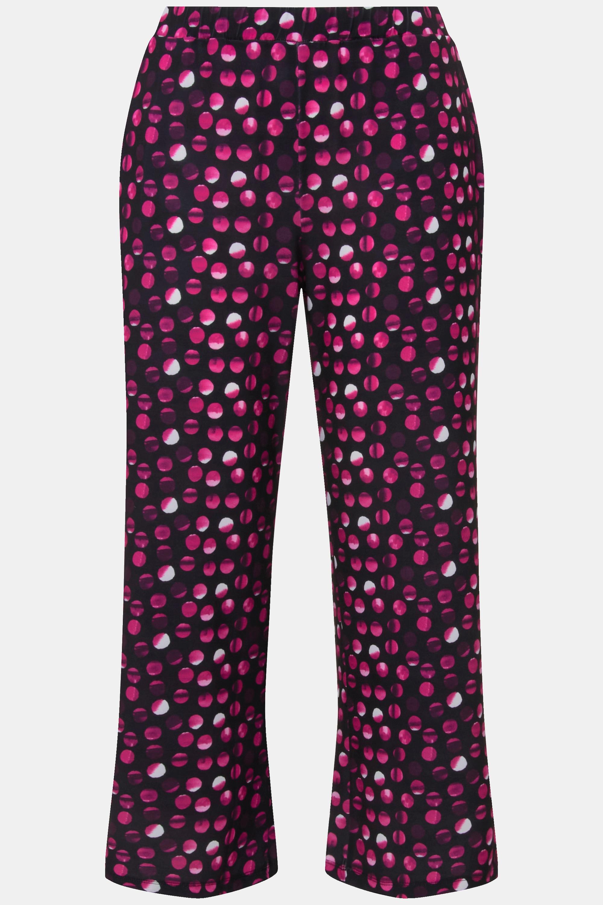 Ulla Popken  Pantalon 7/8 en jersey, jambe large. Imprimé à pois. Taille élastique 