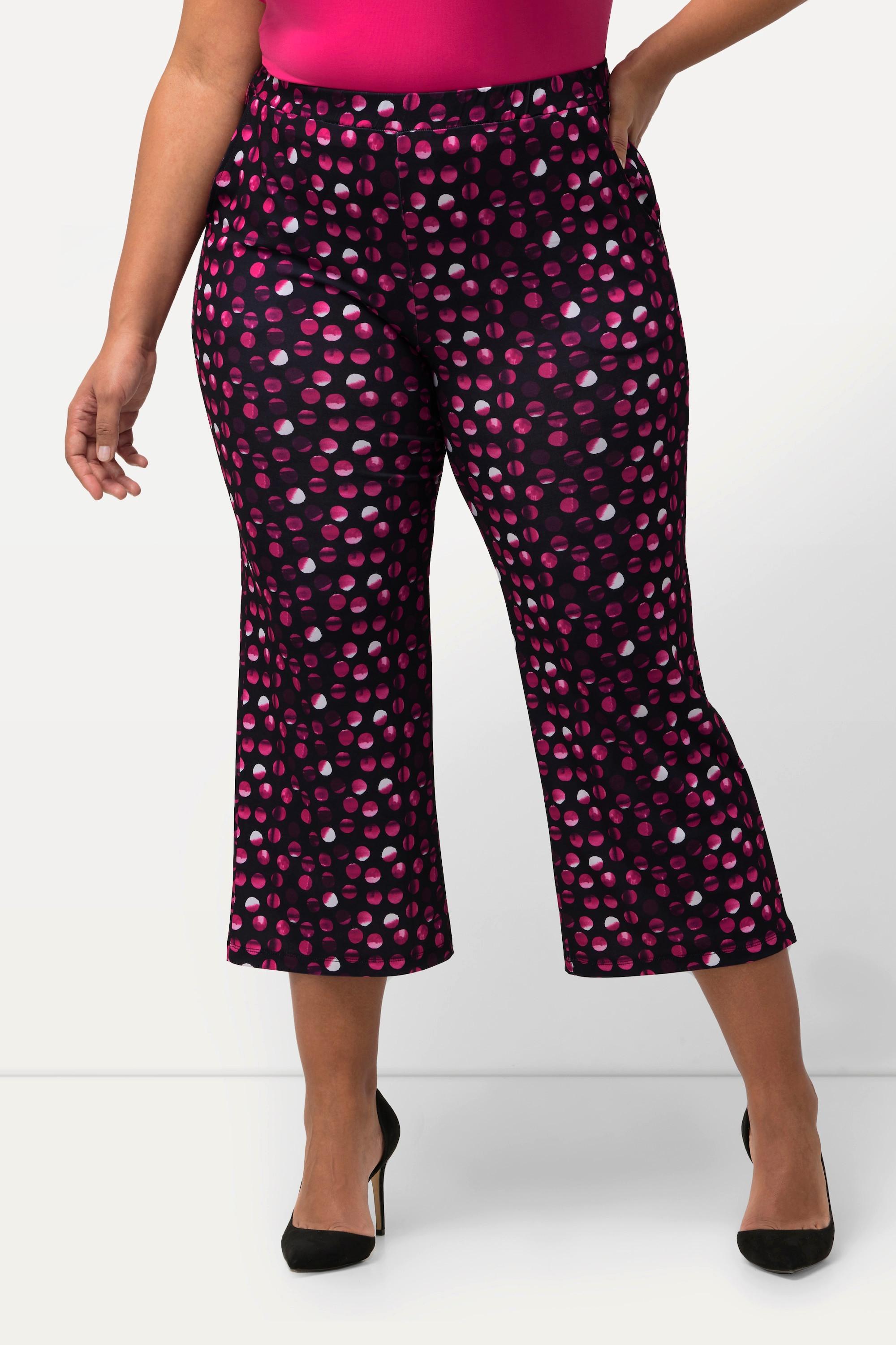 Ulla Popken  Pantalon 7/8 en jersey, jambe large. Imprimé à pois. Taille élastique 