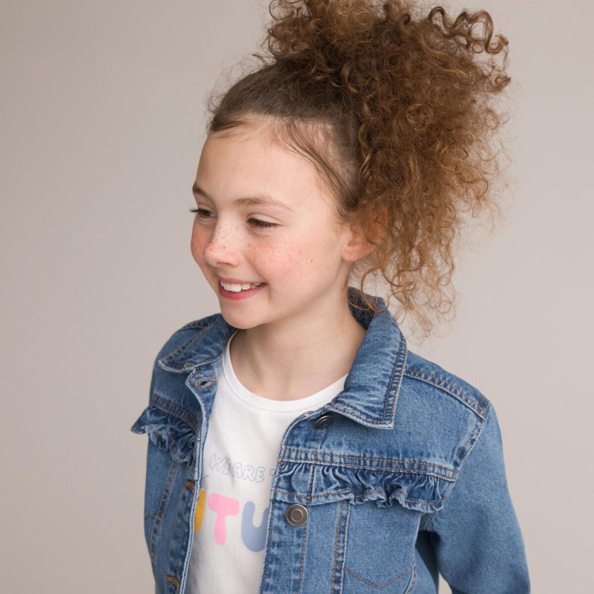 Image of Jeansjacke Mit Knopfverschluss Und Volant Unisex Blau 14A